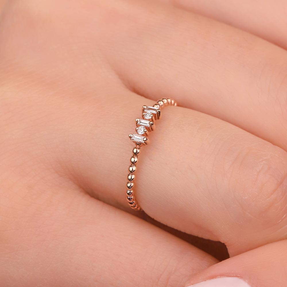 0,08 Karat Pırlanta Özel Tasarım Vintage Baget Yüzük