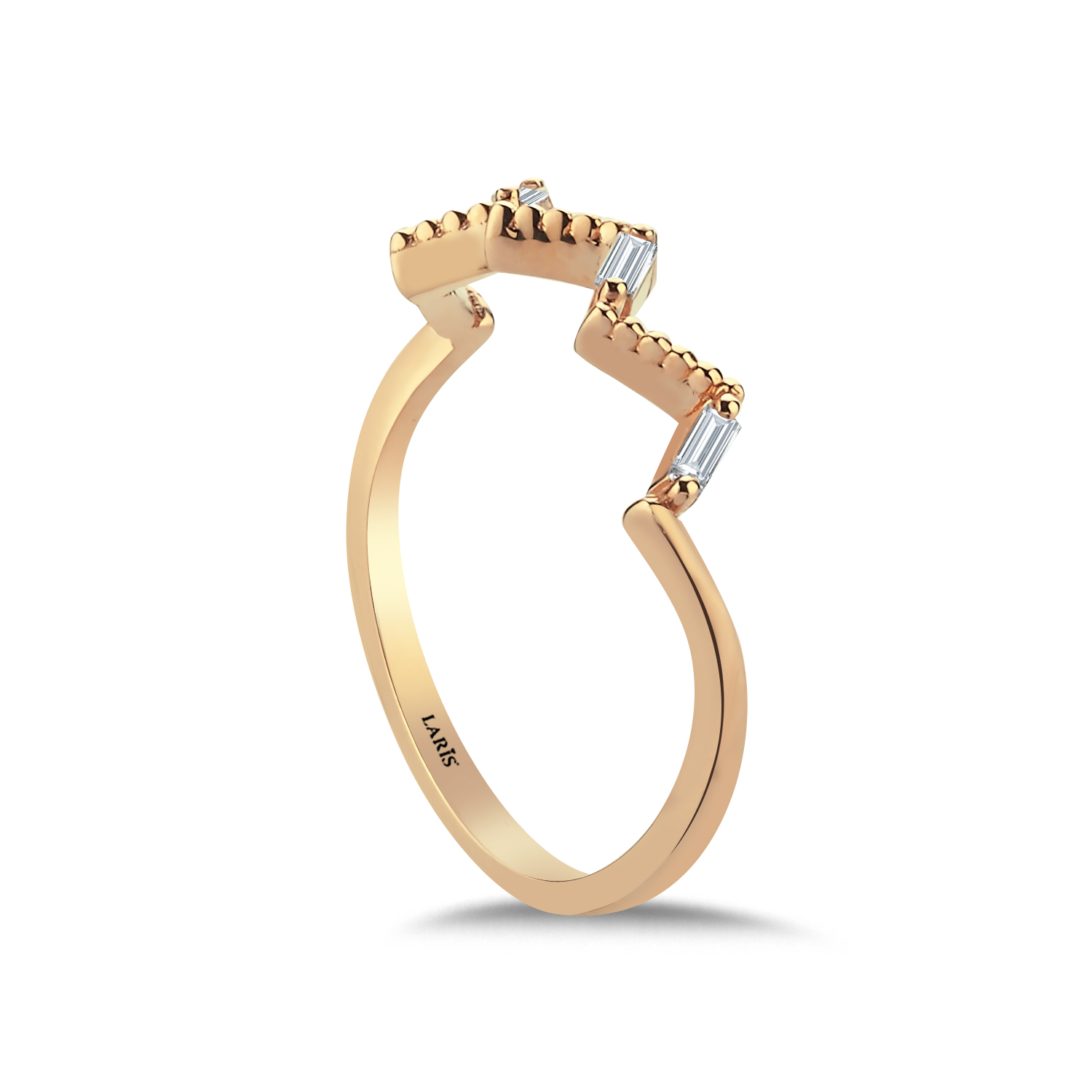 0,07 Karat Baget Pırlanta Wave Tasarım Yarımtur Yüzük