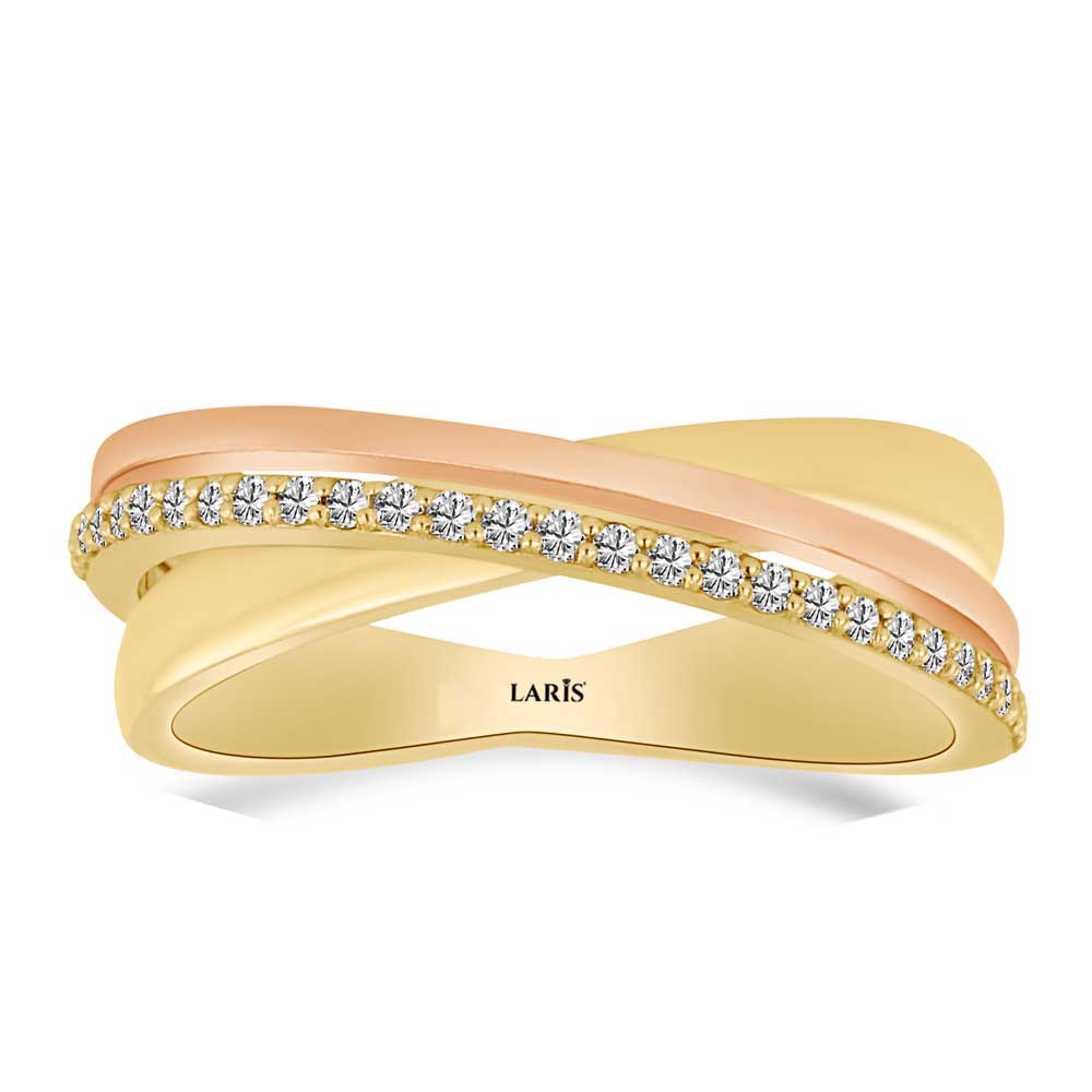 0.14 Karat Pırlanta Özel Tasarım Çift Renk Yarımtur Yüzük