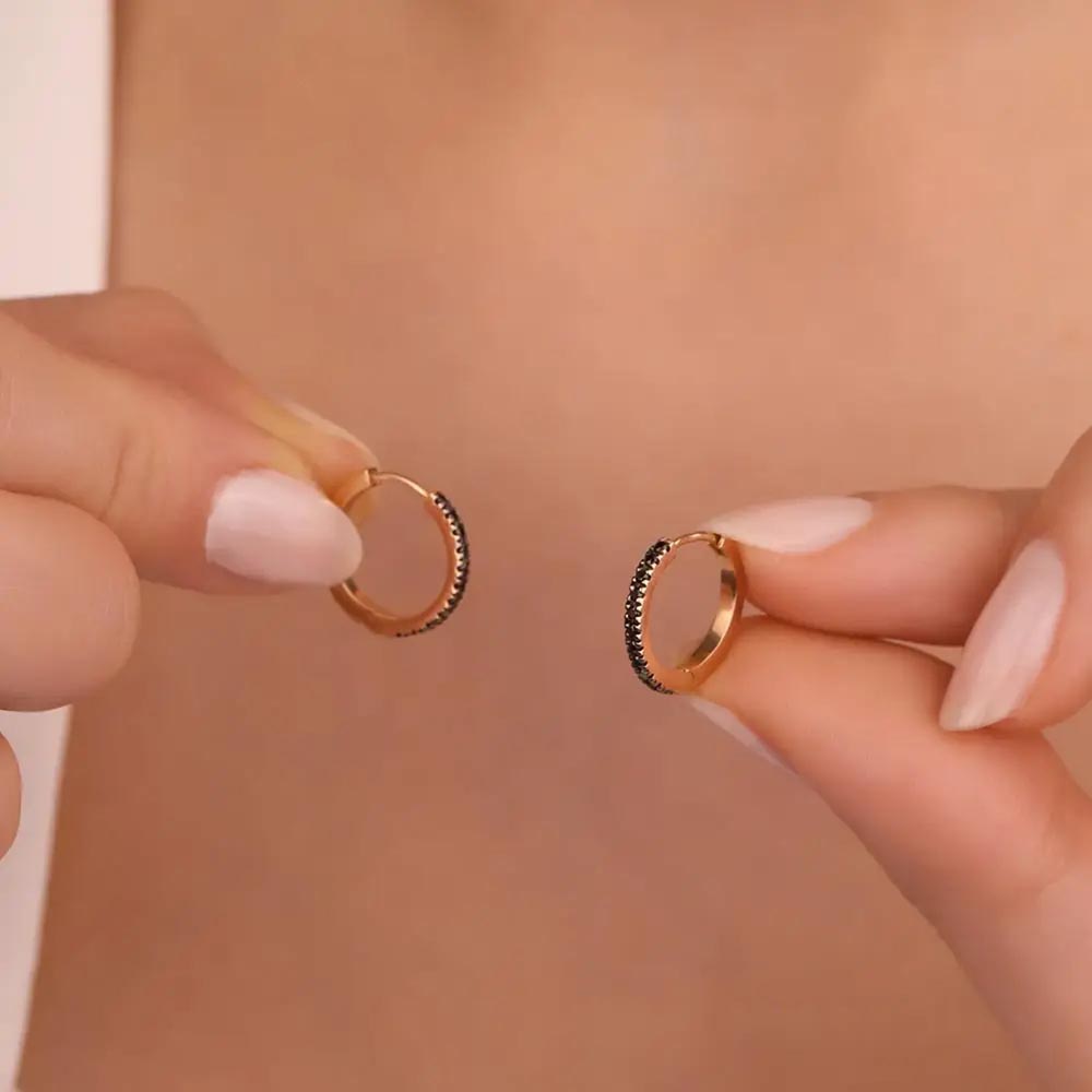 0,18 ct. Siyah Pırlanta Halka Küpe