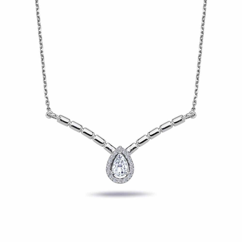 0,25 Karat Pırlanta Damla Halo Fantezi Tektaş Kolye