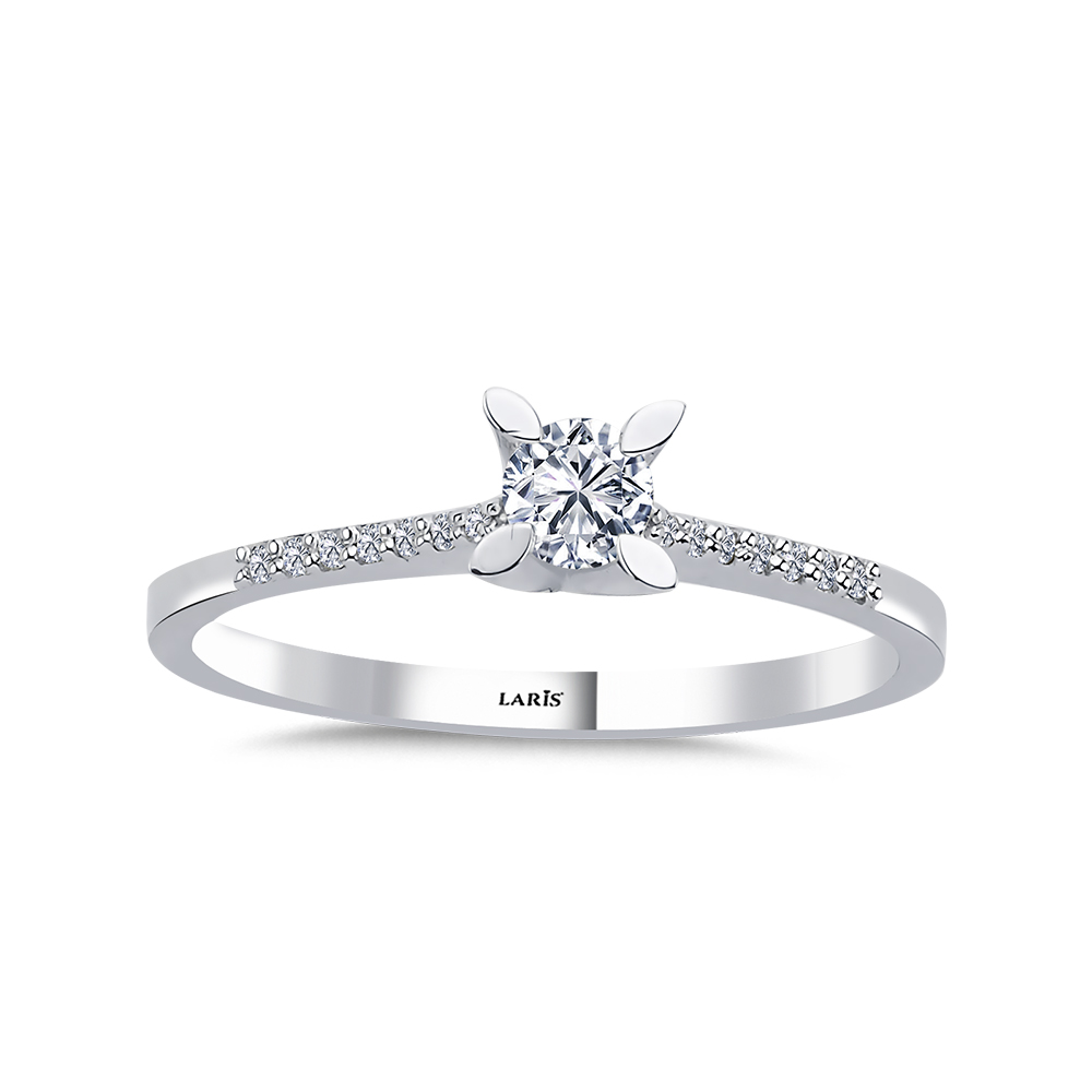 0,26 Karat Pırlanta  Kolları Taşlı Serene Tektaş Yüzük