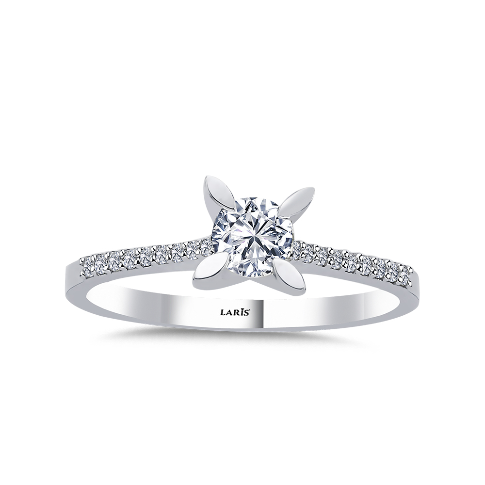 0,28 Karat Pırlanta Kolları Taşlı Serene Tektaş Yüzük