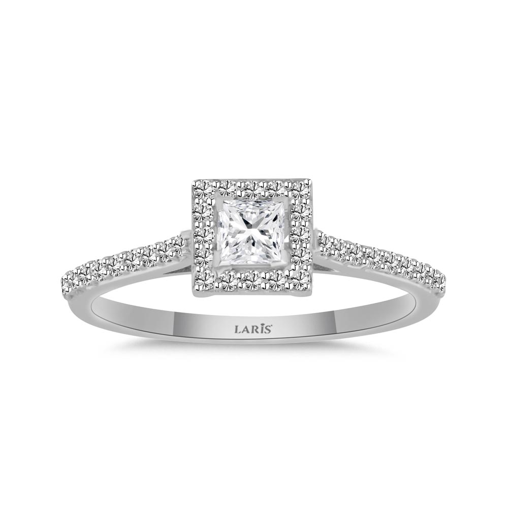 0.30 Karat Pırlanta Prenses Kesim Halo Tektaş Yüzük