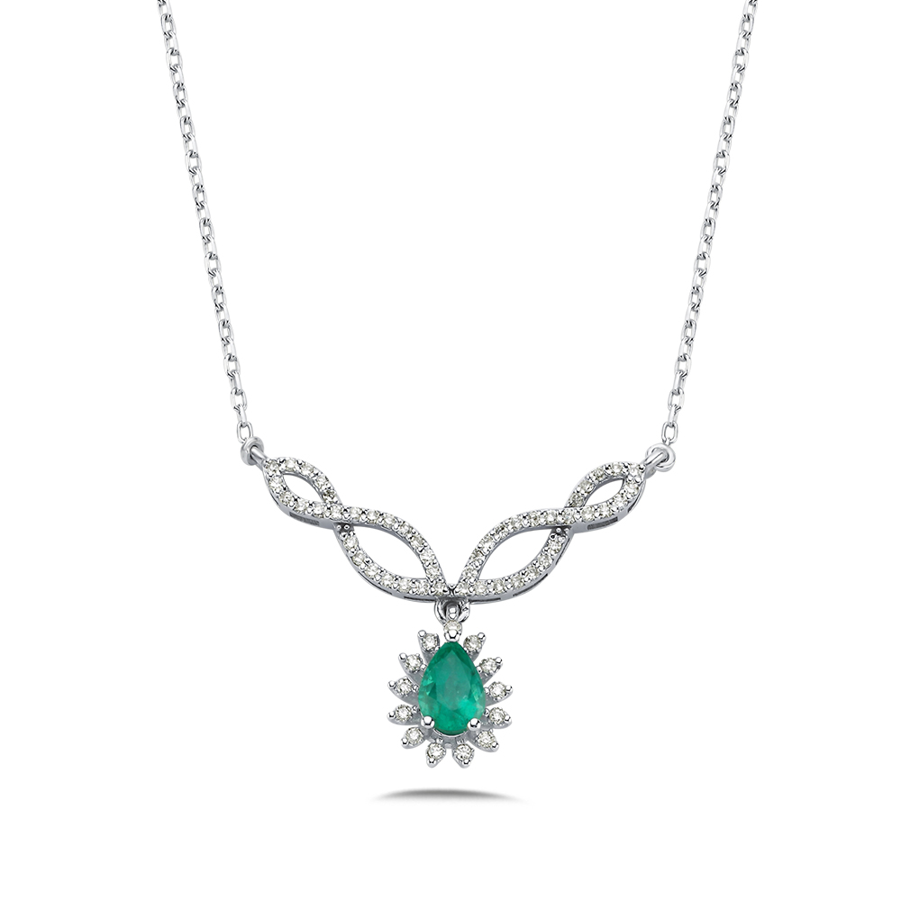 0,48 Karat Pırlanta Damla Zümrüt Kolye