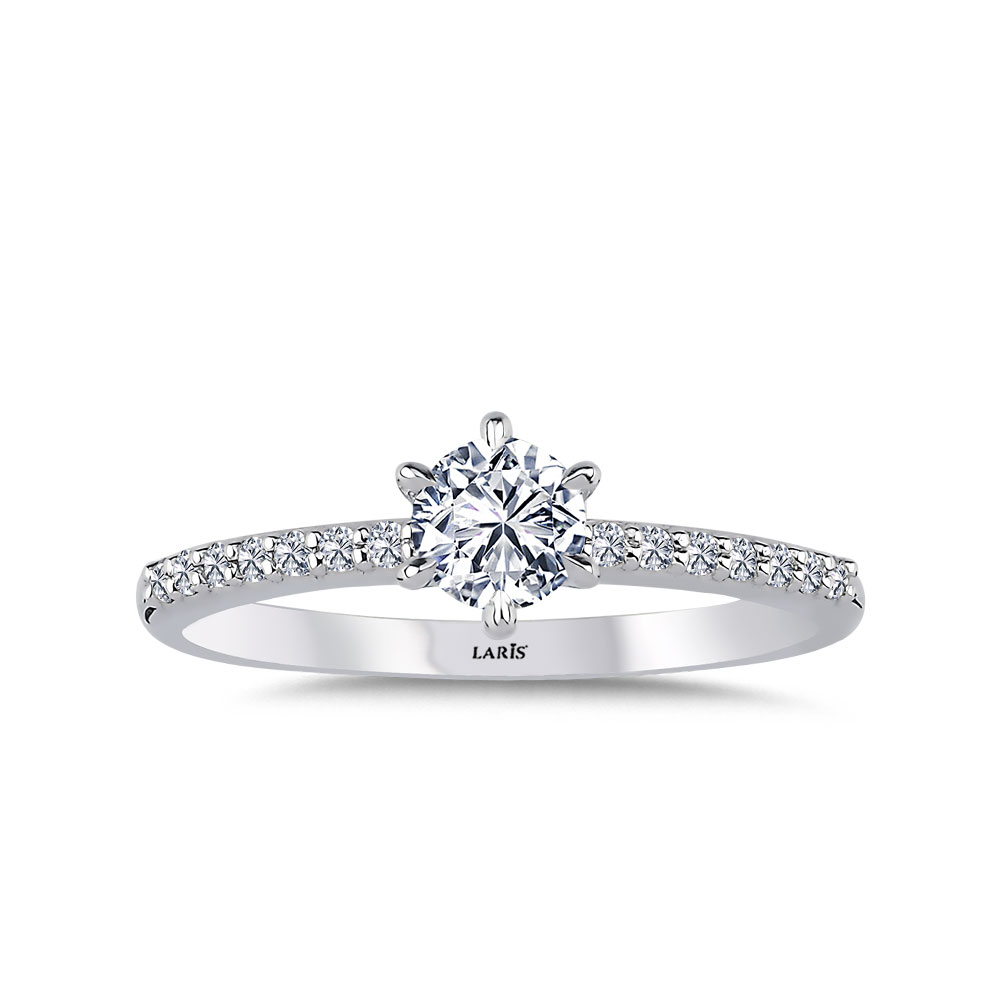 0,50 Karat Pırlanta Kolları Taşlı Altı Tırnaklı Tiffany Tasarım Celeste Tektaş Yüzük