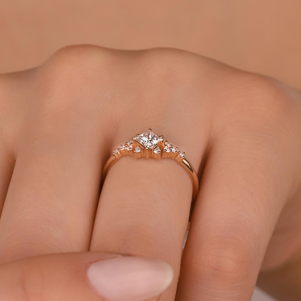 Vintage Yüzükler 0.50 Karat Pırlanta Prenses Kesim Vintage Tektaş Yüzük