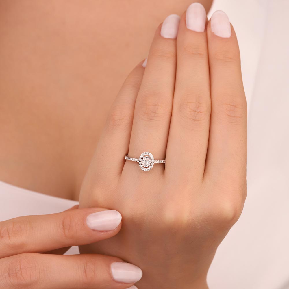 0,64 Karat Pırlanta Özel Tasarım Oval Halo Tektaş Yüzük