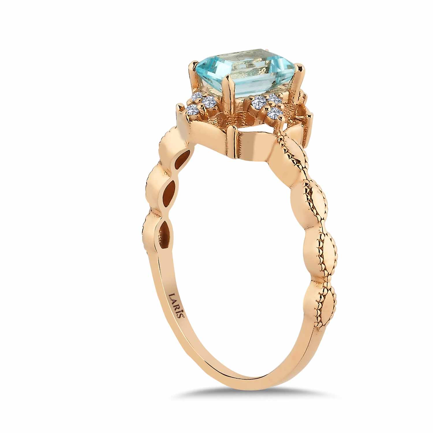 0,75 Karat Pırlanta Vintage Sky Blue Topaz Yüzük