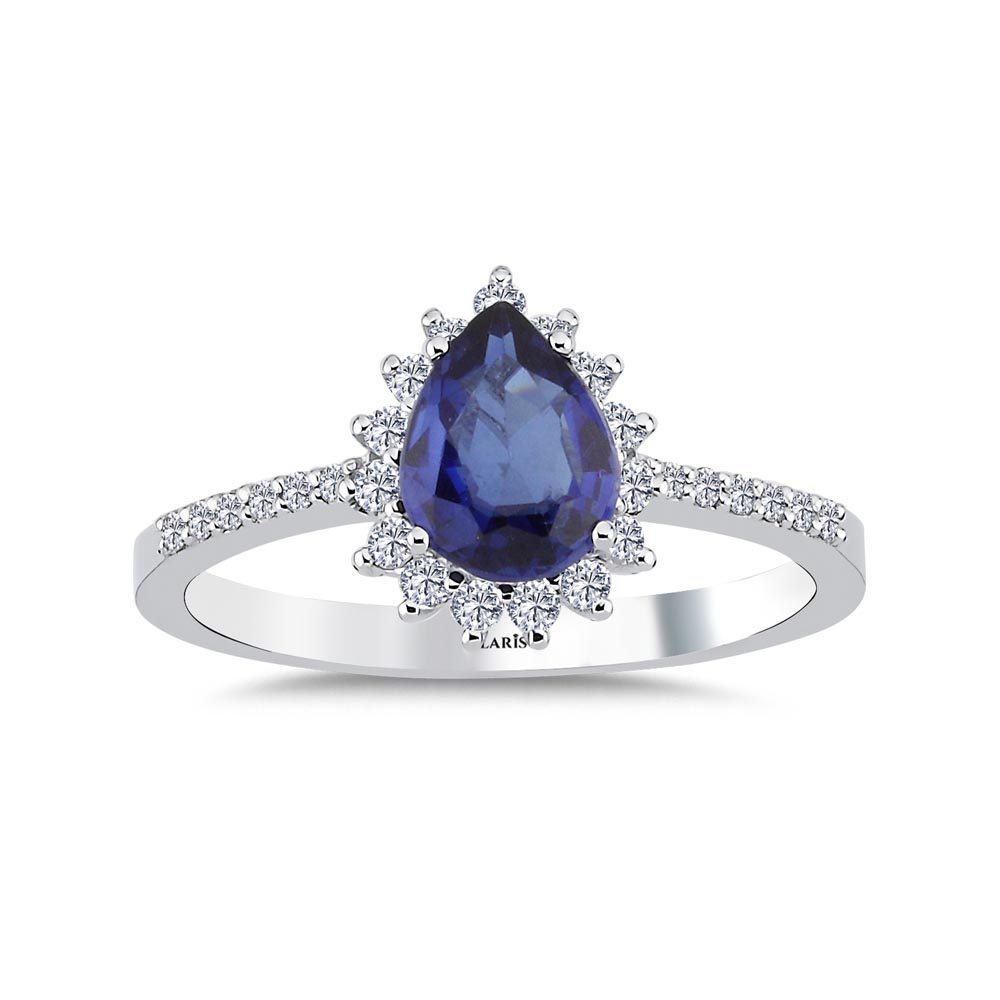 1.38 Karat Pırlantalı Damla Safir Yüzük