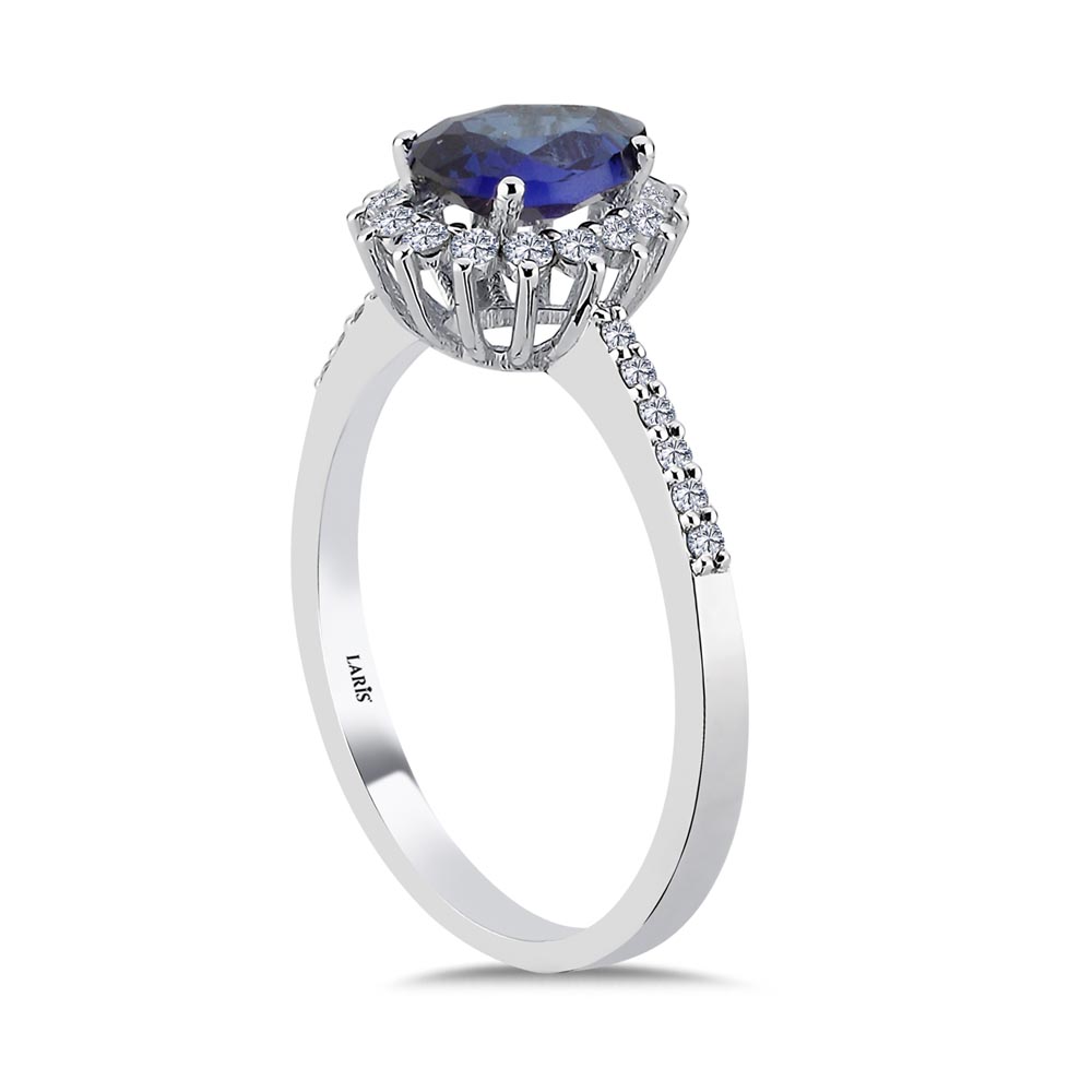 1.38 Karat Pırlantalı Damla Safir Yüzük