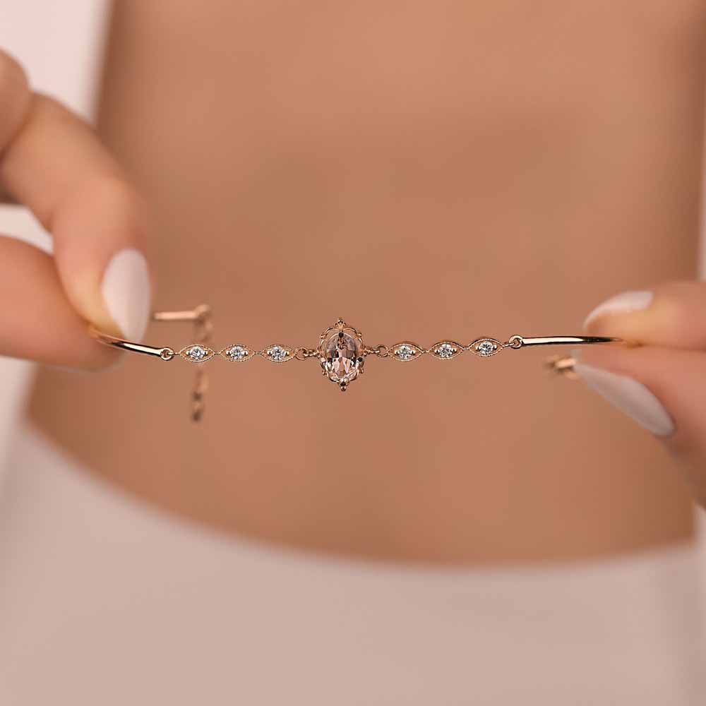 1.01 Karat Pırlanta Vintage Morganit Kelepçe Bileklik