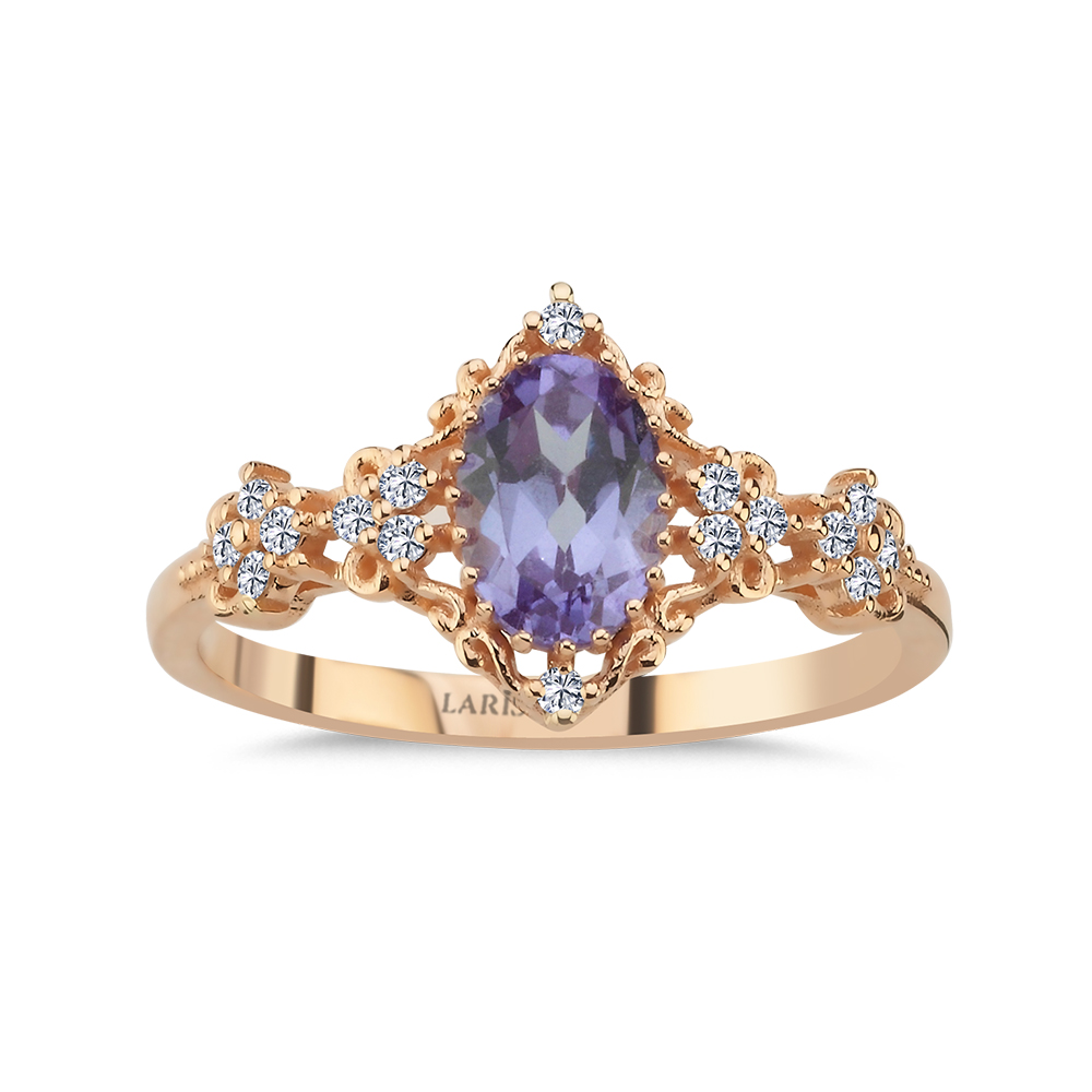 1,03 Karat Pırlanta ve Oval Alexandrite Vintage Tasarım Yüzük