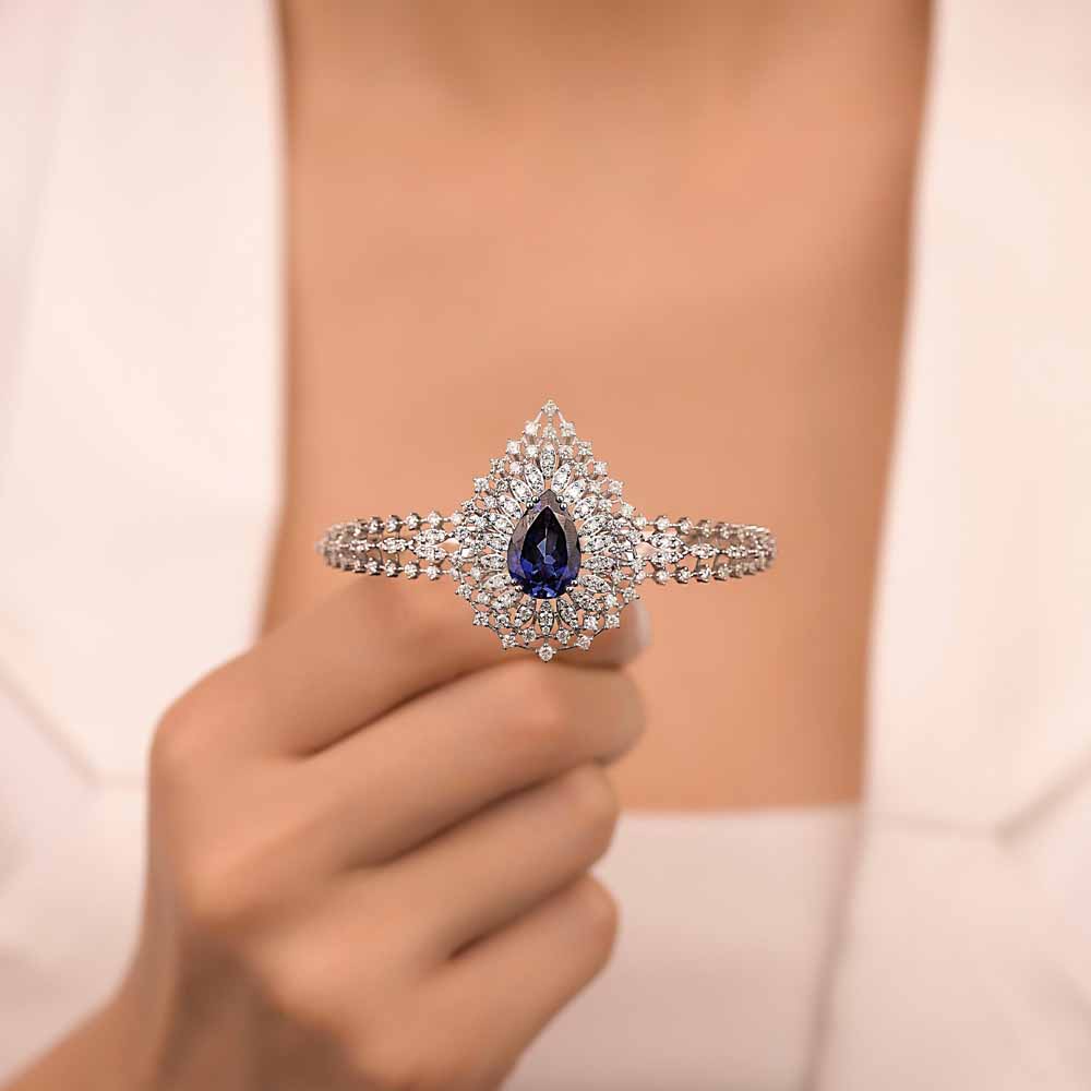 11,33 Karat Pırlanta Özel Tasarım Damla Safir Kelepçe Bileklik