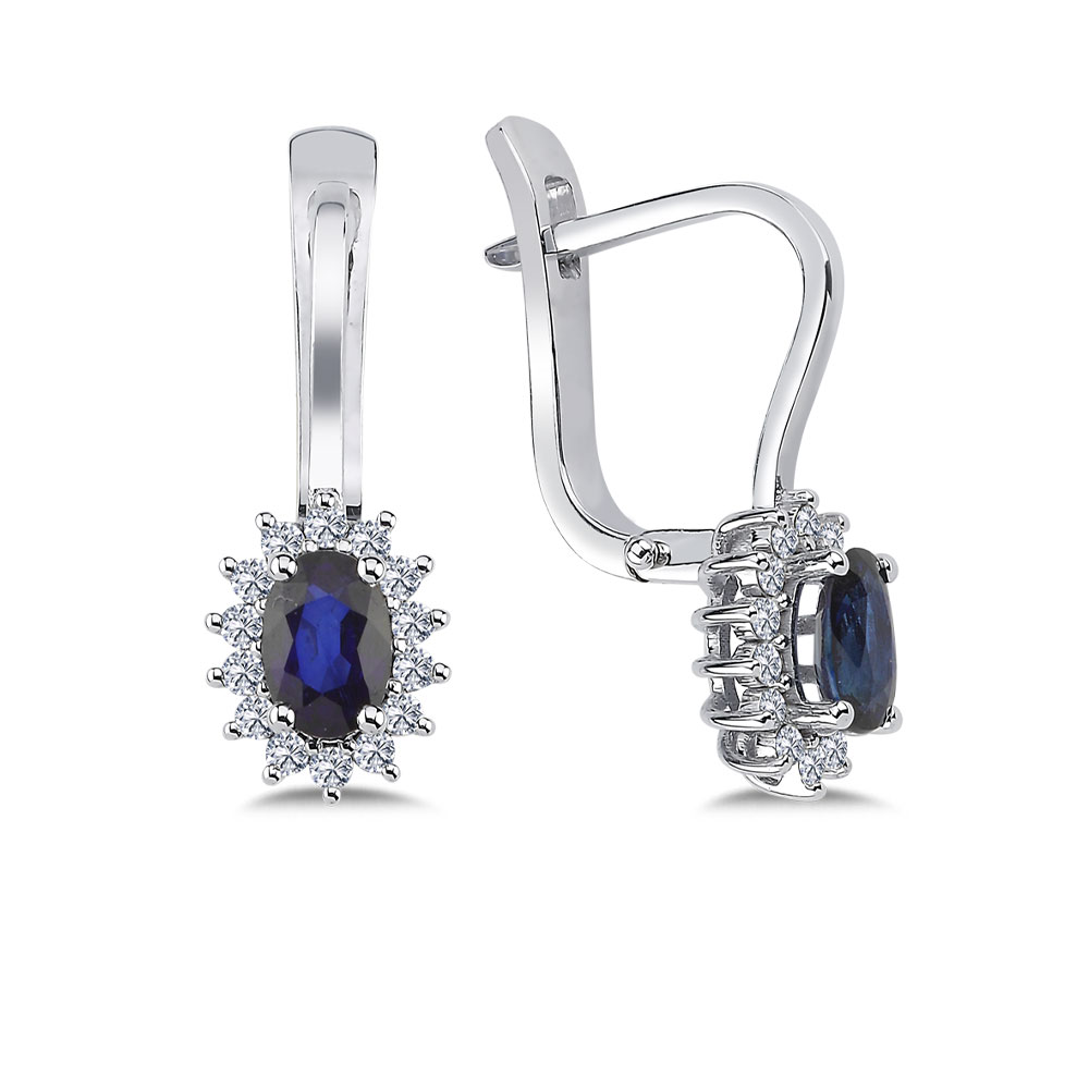 Safir Küpeler 1,35 Karat Pırlanta Ve Safir Küpe