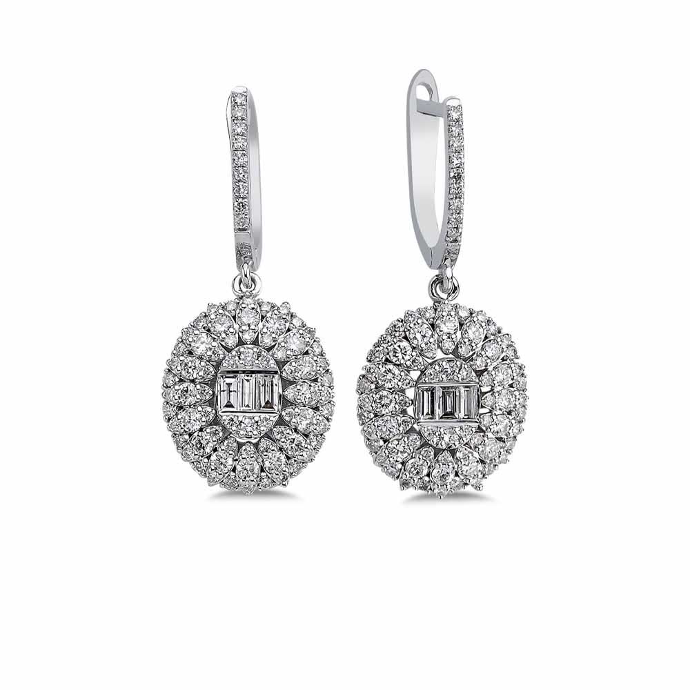 1,45 Karat Pırlanta Özel Tasarım Oval Baget Küpe