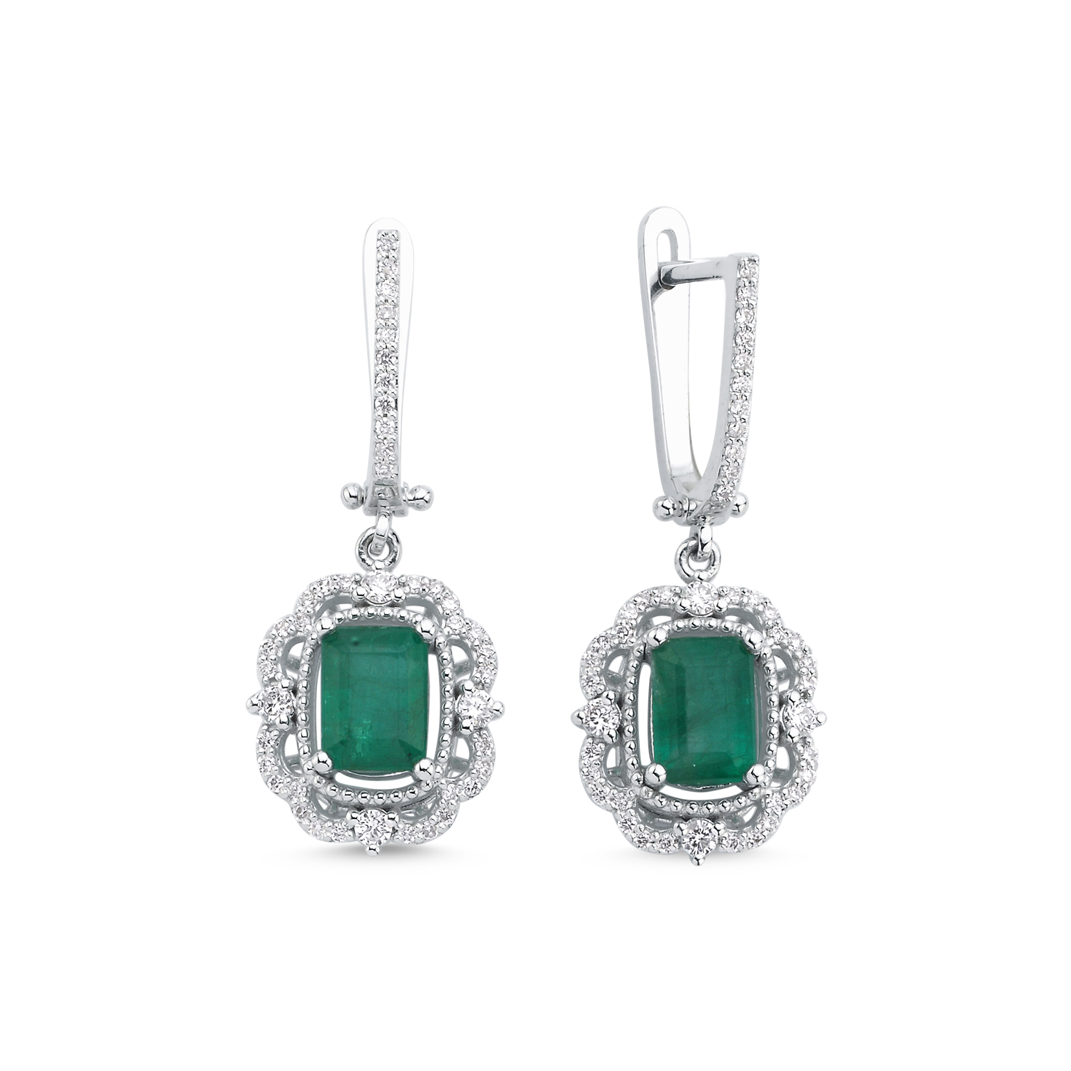 2,27 Karat Pırlanta Zümrüt Küpe