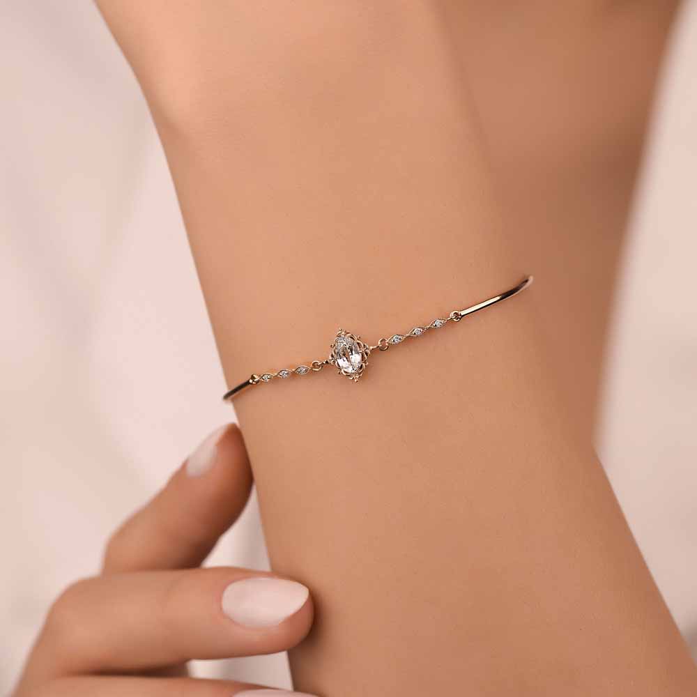Pırlantalı Vintage Beyaz Topaz Hediyelik Bileklik 