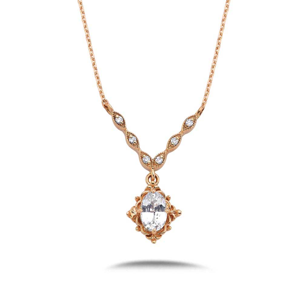 Pırlantalı Vintage Beyaz Topaz Hediyelik Kolye 