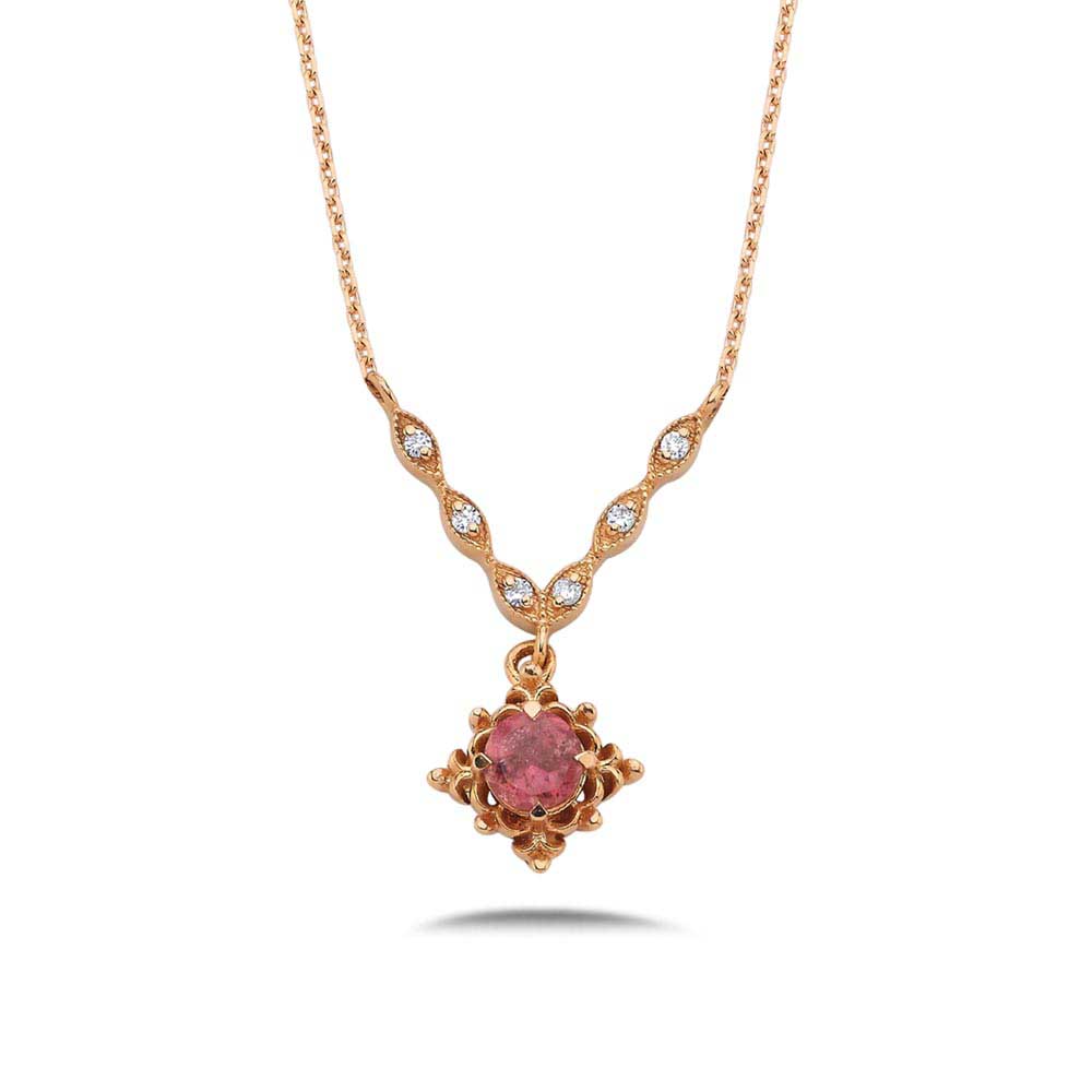 Pırlantalı Vintage Pink Turmalin Hediyelik Kolye