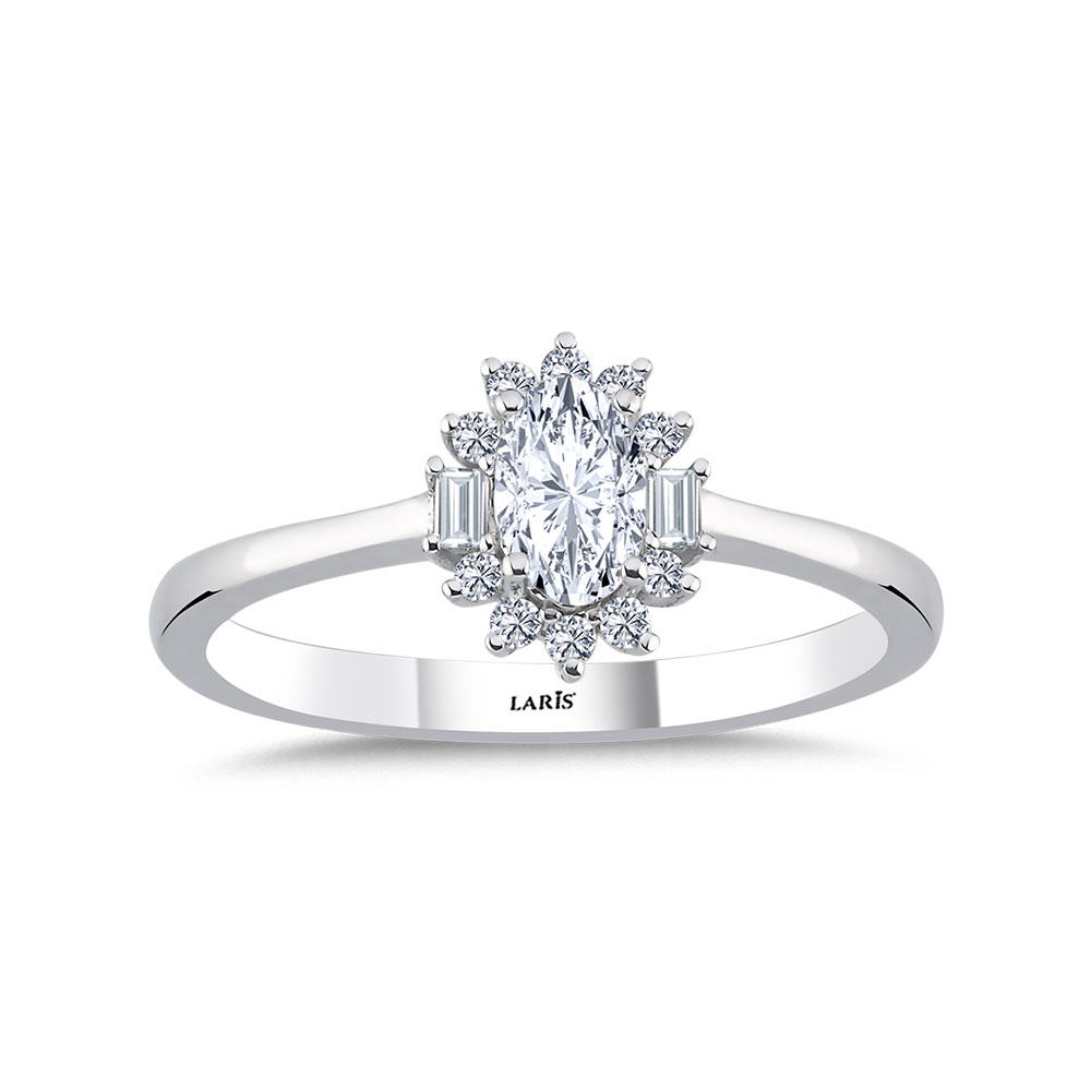 0,42 Karat Pırlanta Oval Kesim Halo Tektaş