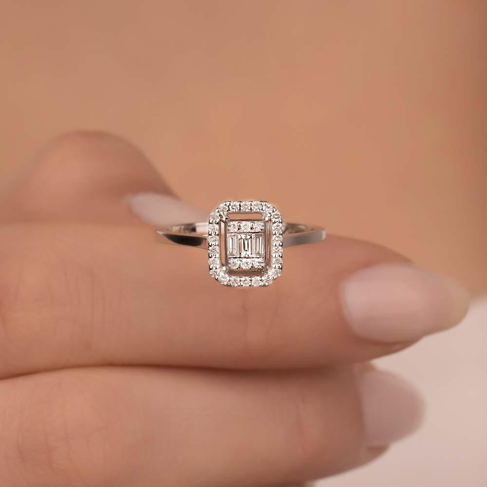 Baget Yüzükler 0.27 Karat Pırlanta Flora Baget Yüzük