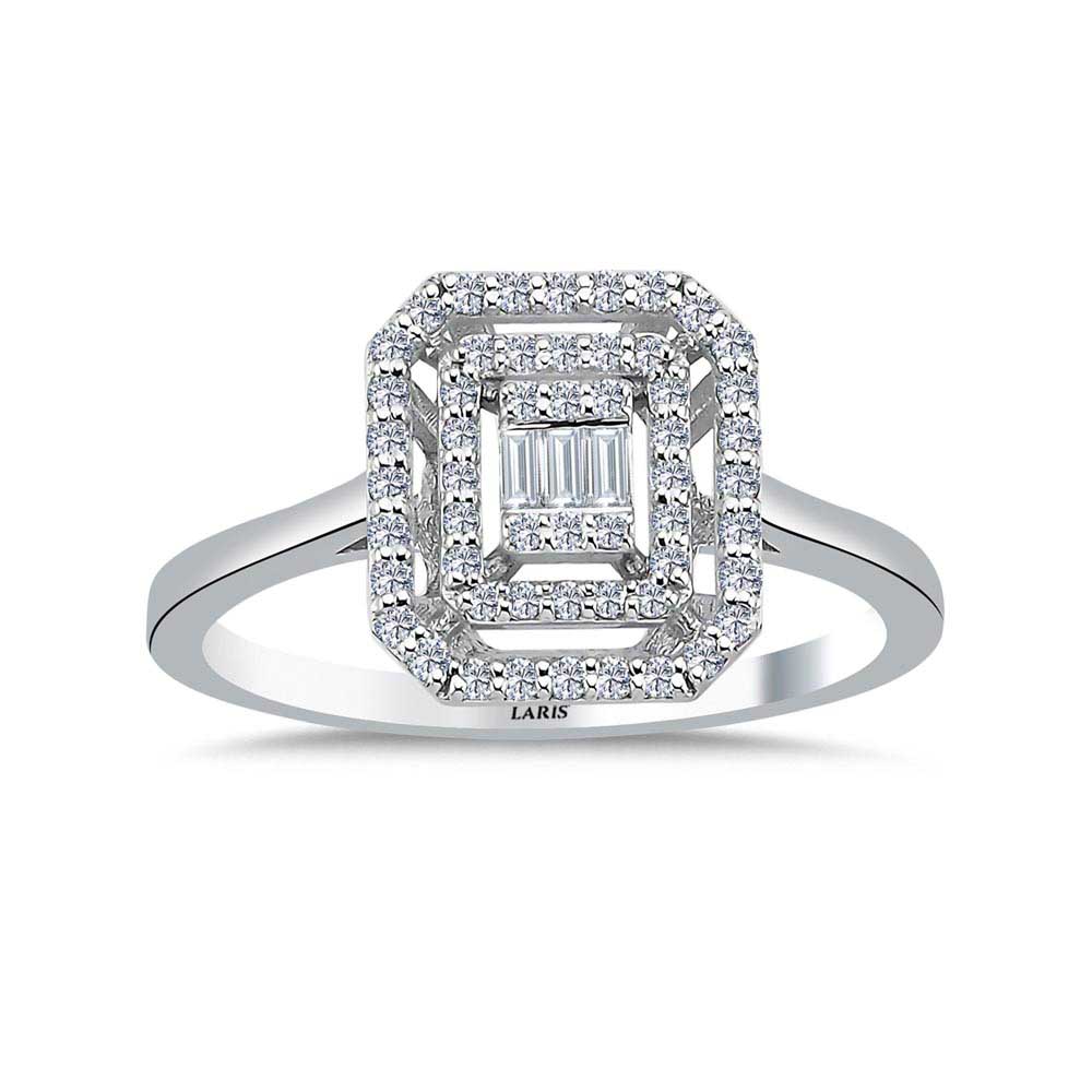 0,23 Karat Pırlanta Taşlı Çift Sıra Halo Baget Yüzük