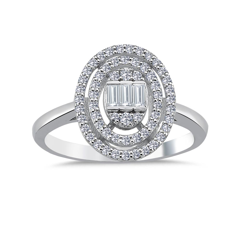 0,43 Karat Pırlanta Oval  Çift Sıra Halo Baget Yüzük