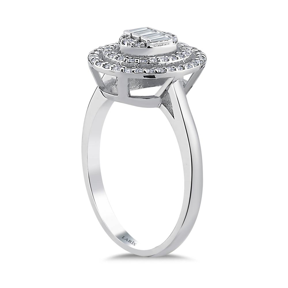 0,43 Karat Pırlanta Oval  Çift Sıra Halo Baget Yüzük