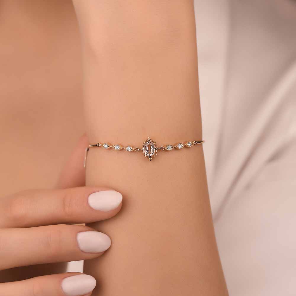 1.01 Karat Pırlanta Vintage Morganit Kelepçe Bileklik