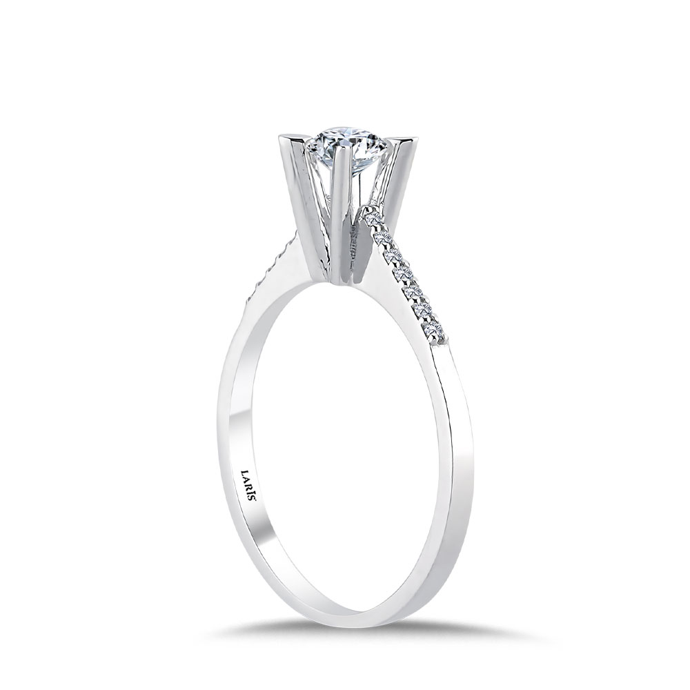 Tektaş Yüzükler 0,37 Karat Pırlanta Kolları Taşlı Serene Tektaş Yüzük