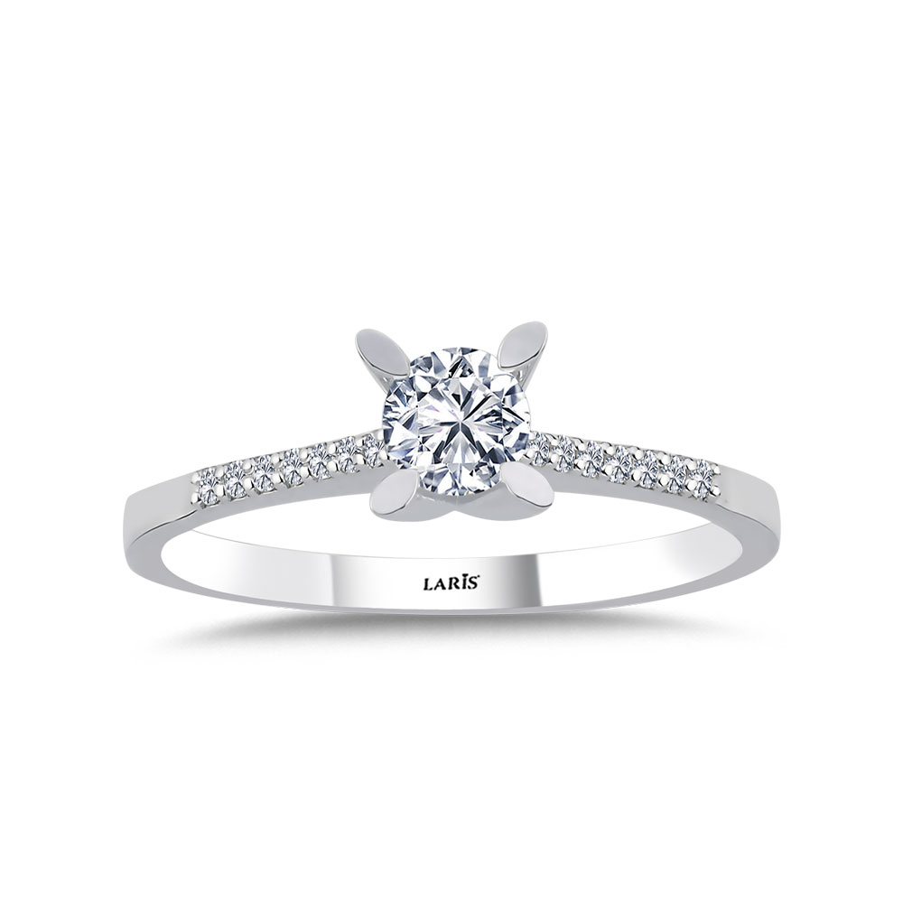 Tektaş Yüzükler 0,37 Karat Pırlanta Kolları Taşlı Serene Tektaş Yüzük