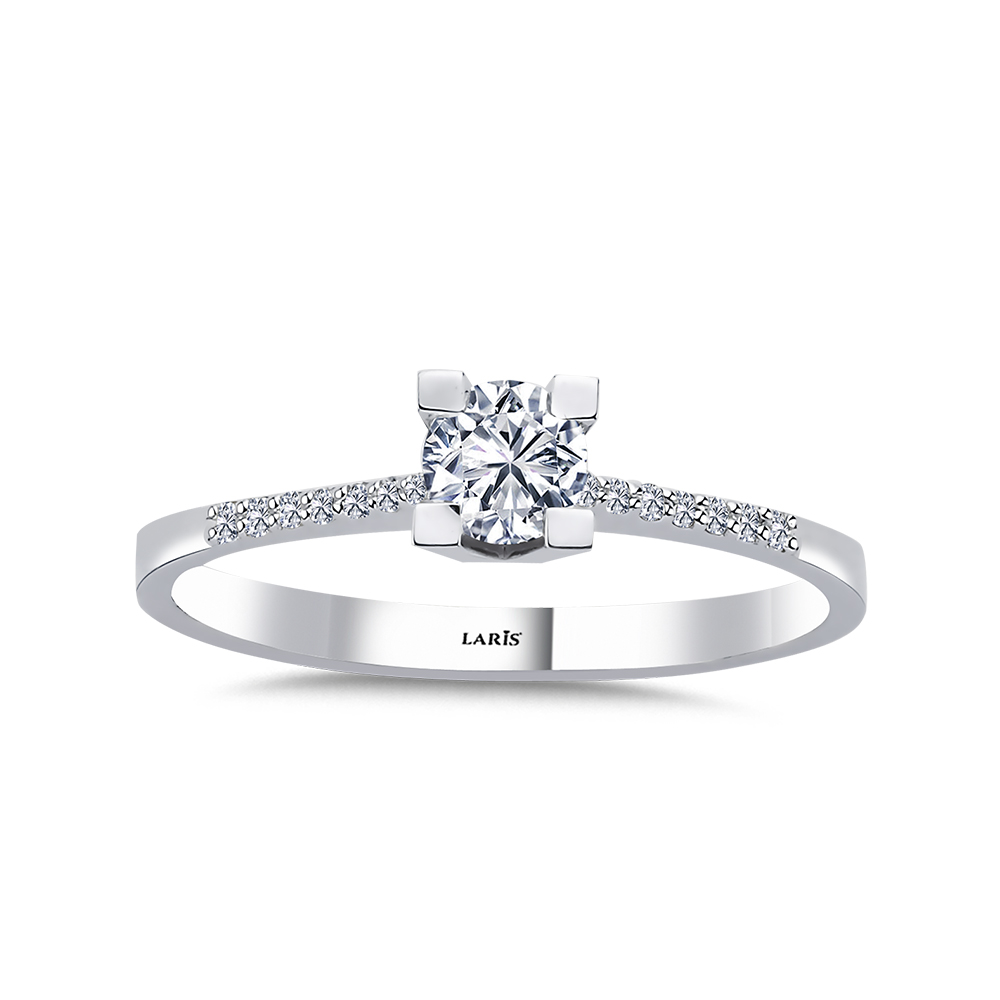 Tektaş Yüzükler 0,36 Karat Pırlanta Kolları Taşlı Stellar Tektaş Yüzük