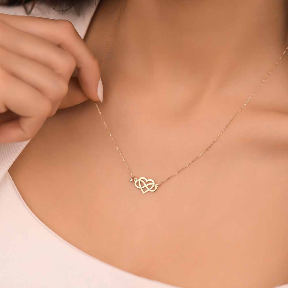Özel Tasarım Kolyeler Pırlanta Sonsuzluk Kalpli Hediyelik Kolye