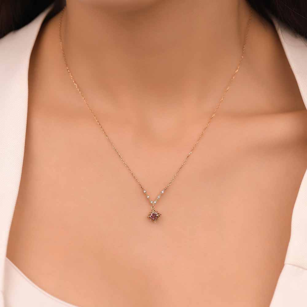 Pırlanta Vintage Pink Turmalin Hediyelik Kolye