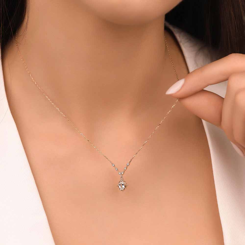 Pırlanta Vintage Beyaz Topaz Hediyelik Kolye