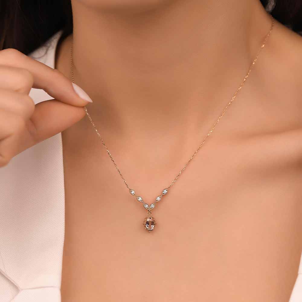 Vintage Kolyeler 0,86 Karat Pırlanta Vintage Morganit Kolye