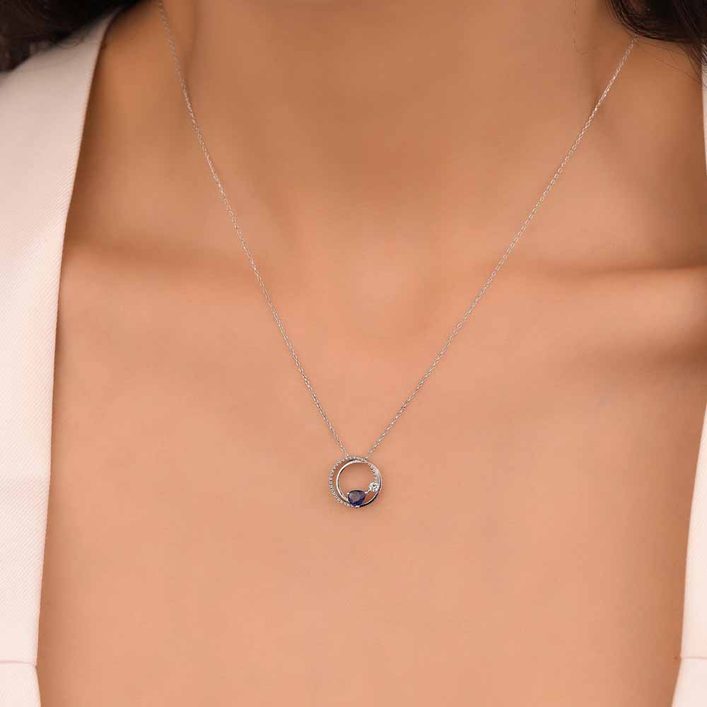 Safir Kolyeler 0.34 Karat Pırlanta Fantezi Safir Kolye