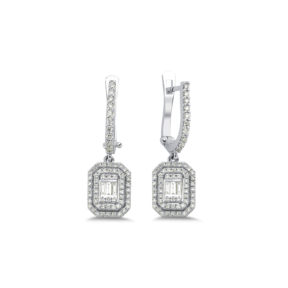 Baget Küpeler 0,35 Karat Pırlanta Sallantılı Baget Küpe