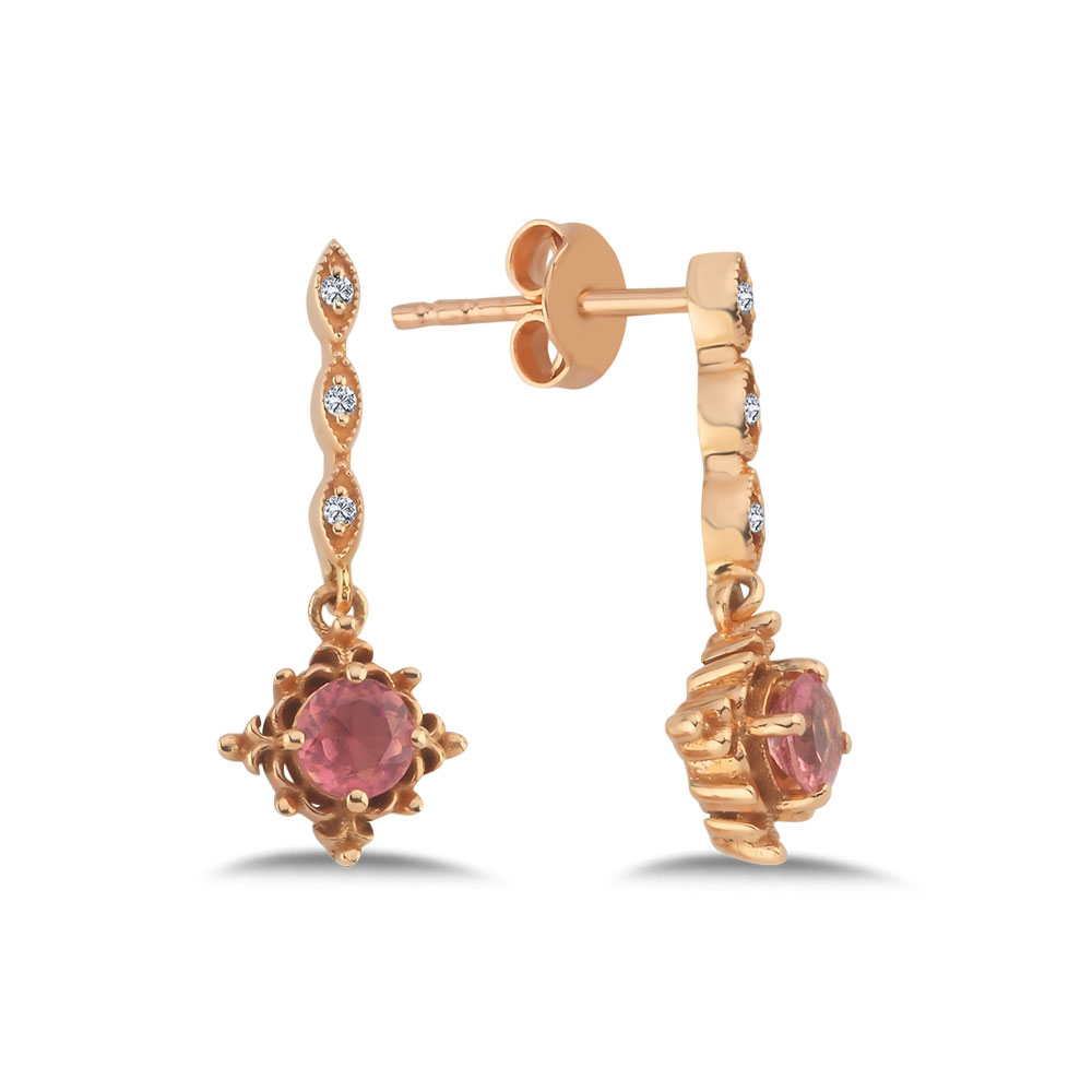 Pırlanta Vintage Pink Turmalin Hediyelik Küpe