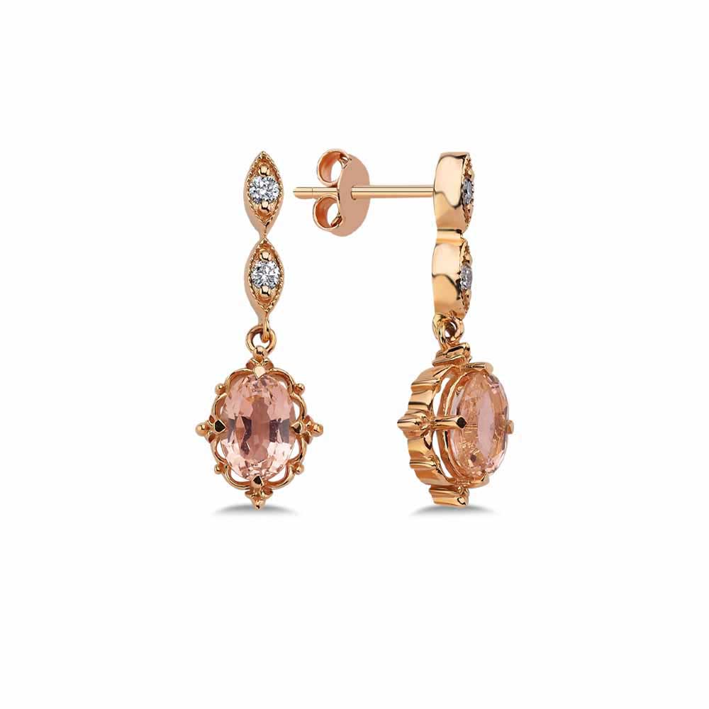 Özel Tasarım Küpeler 1,96 Karat Pırlanta Vintage Morganit Küpe