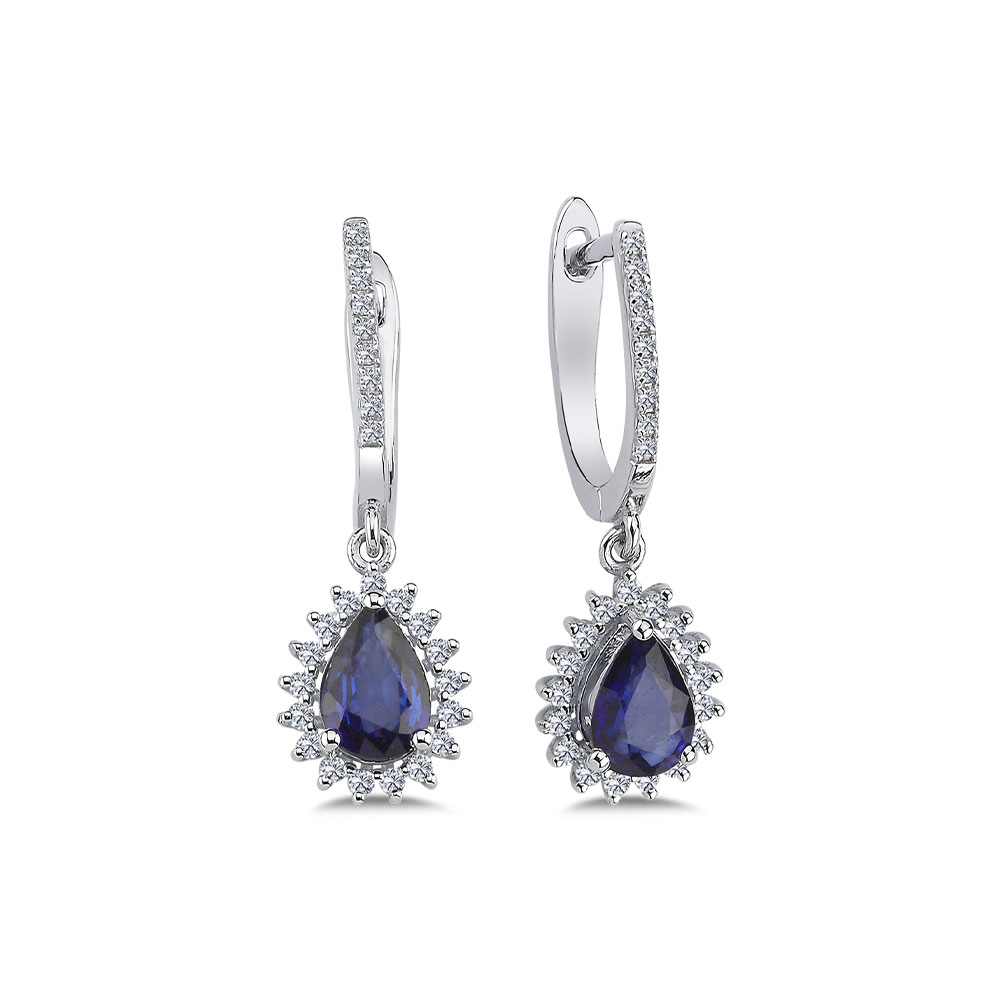 Safir Küpeler 1,50 Karat Pırlanta Ve Safir Küpe
