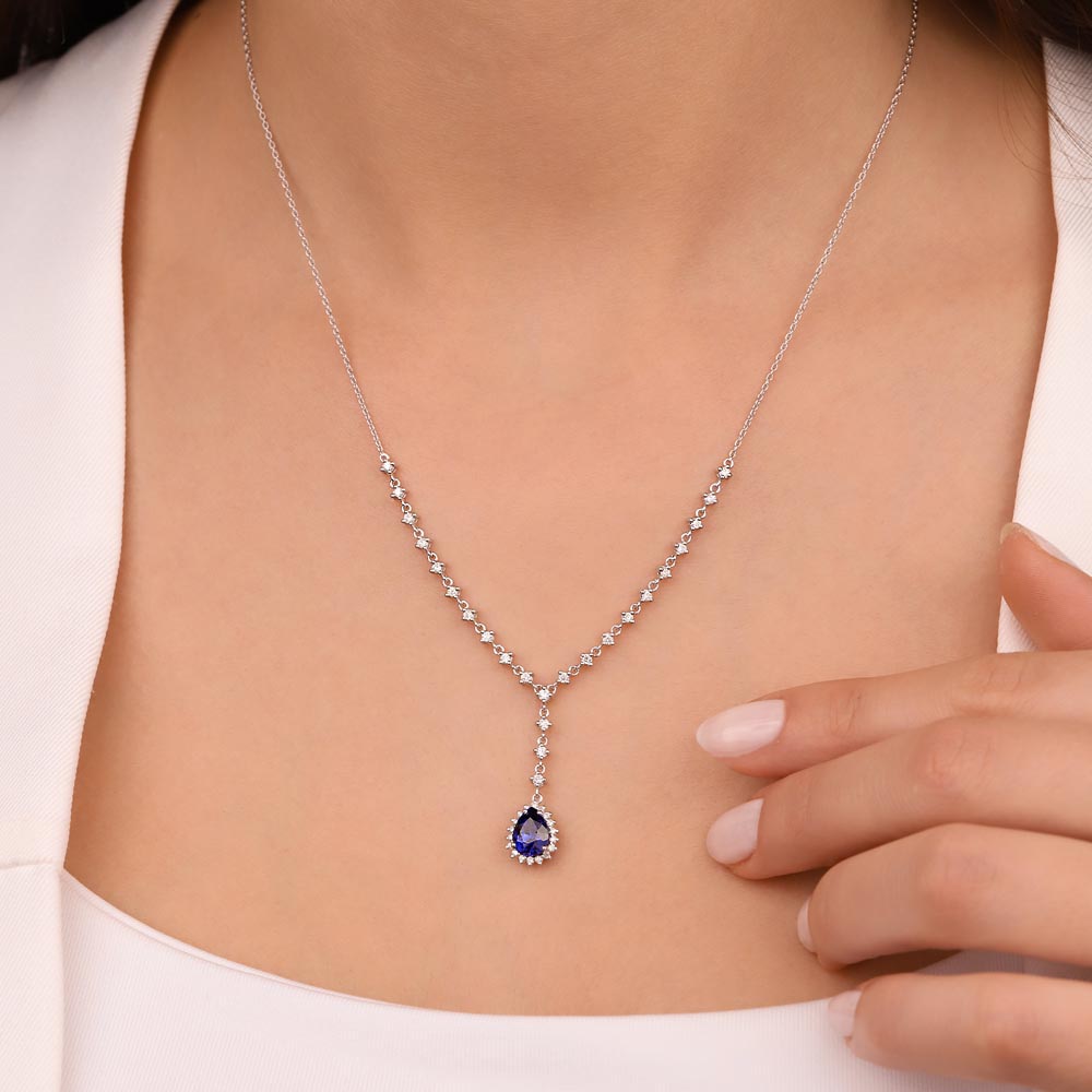 1,50 Karat Pırlanta Safir Su Yolu Kolye