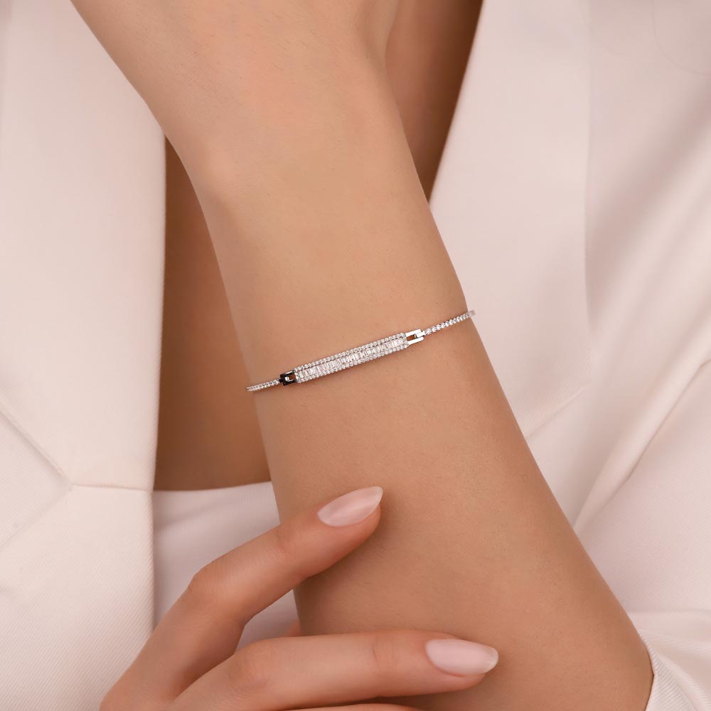 Baget Bileklikler 0,67 Karat Pırlanta Özel Tasarım Baget Kelepçe Bileklik