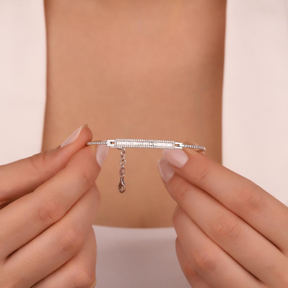 Baget Bileklikler 0,67 Karat Pırlanta Özel Tasarım Baget Kelepçe Bileklik