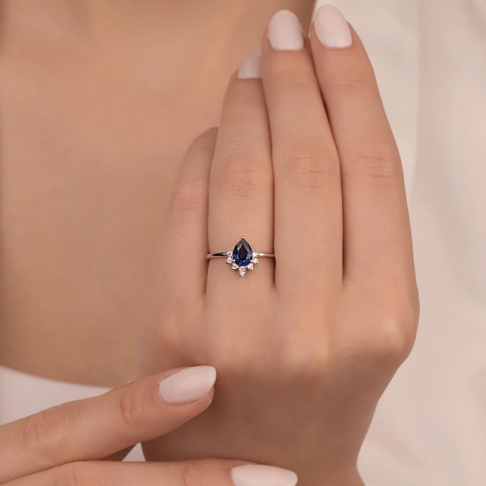 Safir Yüzükler 1,26 Karat Pırlanta Damla Royale Safir Yüzük