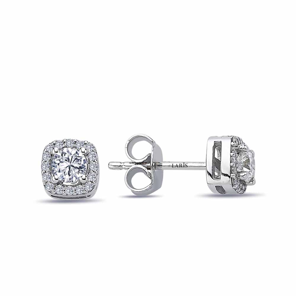 Tektaş Küpeler 0,52 Karat Pırlanta Halo Tektaş Küpe