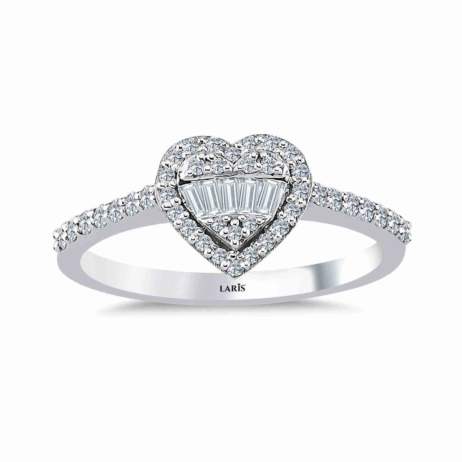 Baget Yüzükler 0,30 Karat Pırlanta Özel Tasarım Kalp Baget Yüzük