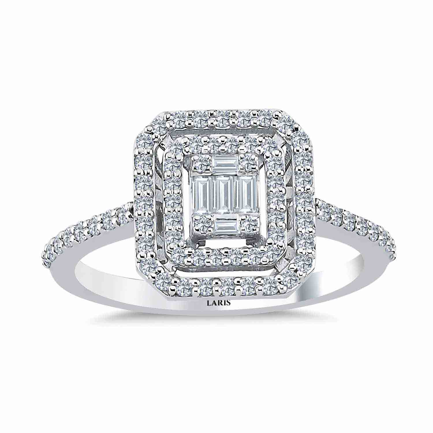 0.44 Karat Pırlanta Çift Sıra Halo Baget Yüzük