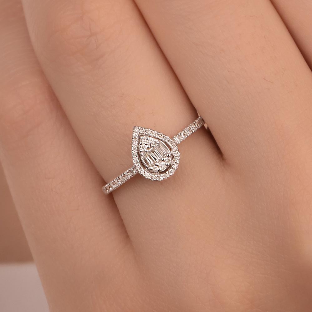 Baget Yüzükler 0,25 Karat Pırlanta Damla Baget Yüzük